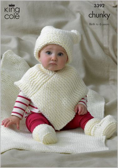 3392 Chunky - Baby's hat, Poncho, Bootees and Blanket