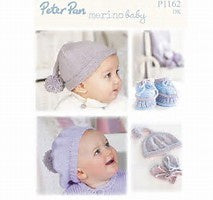 P1162 Peter Pan DK - Accessories: Pixie Hat, Scarf, Mitts,Booties, Beret & Bobble Hat