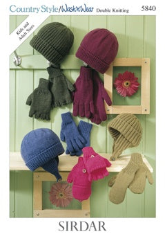 5840 Double Knitting  - Family Hat and Gloves